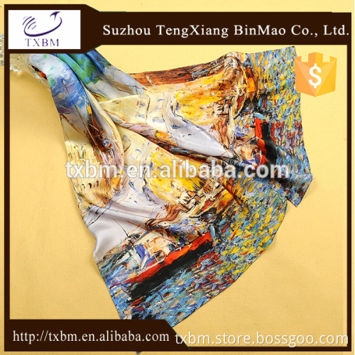 Customize 100% silk scarf paint or digital printed long silk scarves